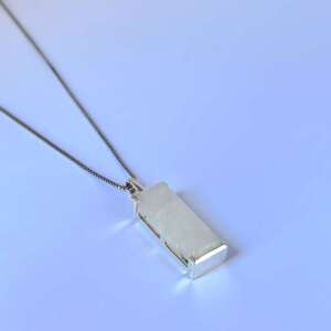 Rainbow moonstone rectangular pendant with silver chain